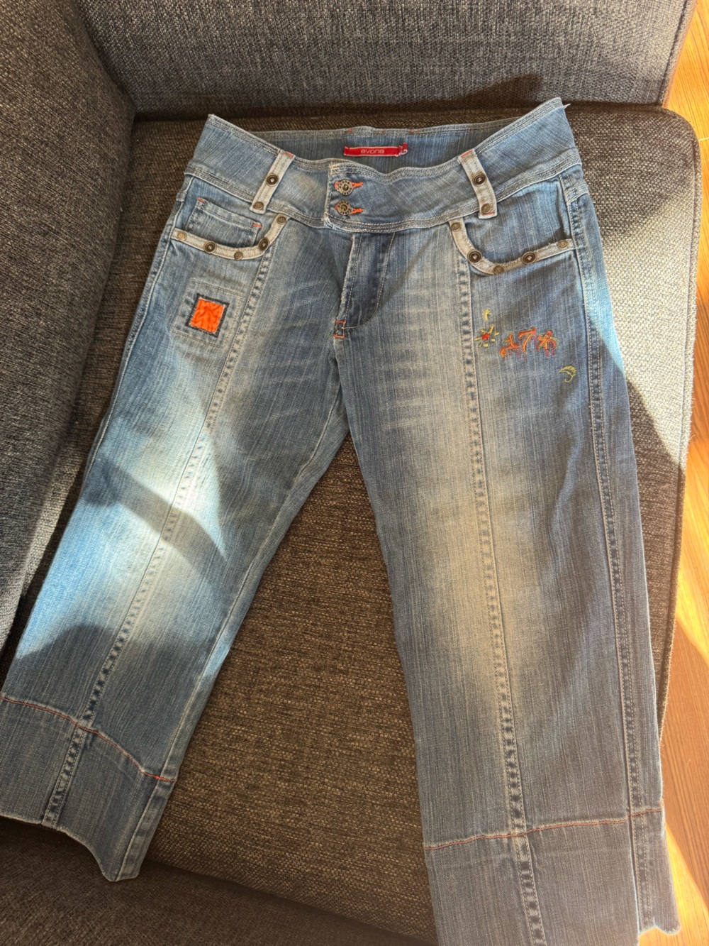 Y2K Light Blue Embroidered Women’s Jean Capri